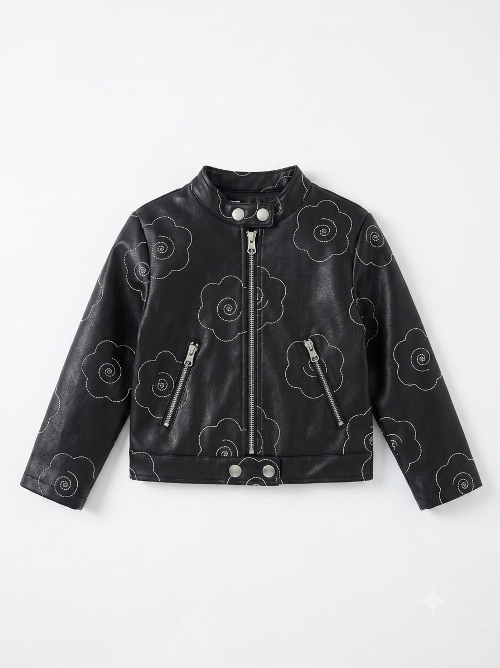 ⚡️2 for $38 Black Faux Leather Embroidery Flowers Moto Biker Jacket